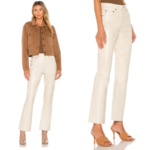 NWT Agolde Recycled Leather Relaxed Boot Pant in Powder Size 26 Straight Leg - Picture 1 of 9